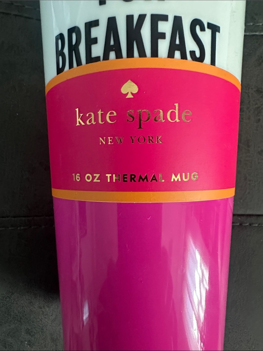 NWT kate spade White, Hot Pink & Black 'Eat Cake for Breakfast' Travel Mug - Picture 2 of 10